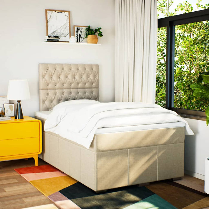 Pat box spring cu saltea, crem, 120x200 cm, textil - WALTI WALTI