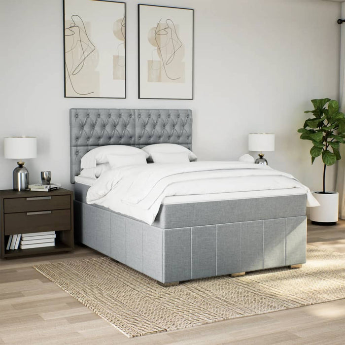 Pat box spring cu saltea, gri deschis, 140x190 cm, textil WALTI
