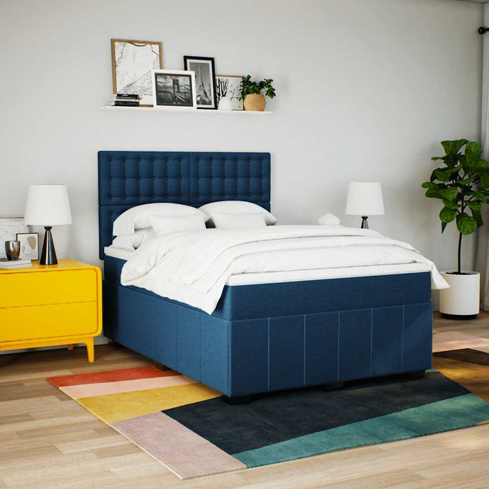 Pat box spring cu saltea, albastru, 140x200 cm, textil - WALTI WALTI