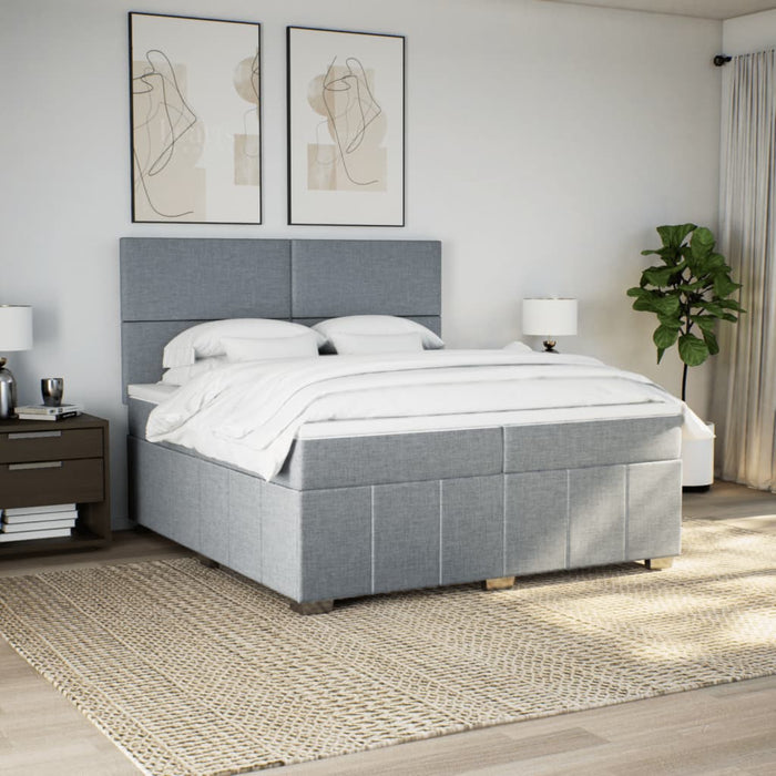 Pat box spring cu saltea, gri deschis, 200x200 cm, textil - WALTI WALTI