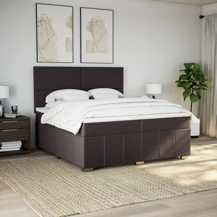 Pat box spring cu saltea, maro închis, 200x200 cm, textil WALTI