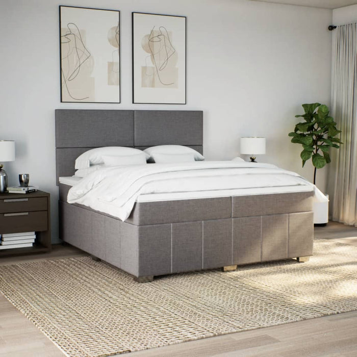 Pat box spring cu saltea, gri taupe, 200x200 cm, textil - WALTI WALTI