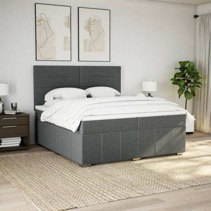 Pat box spring cu saltea, gri închis, 200x200 cm, textil - WALTI WALTI