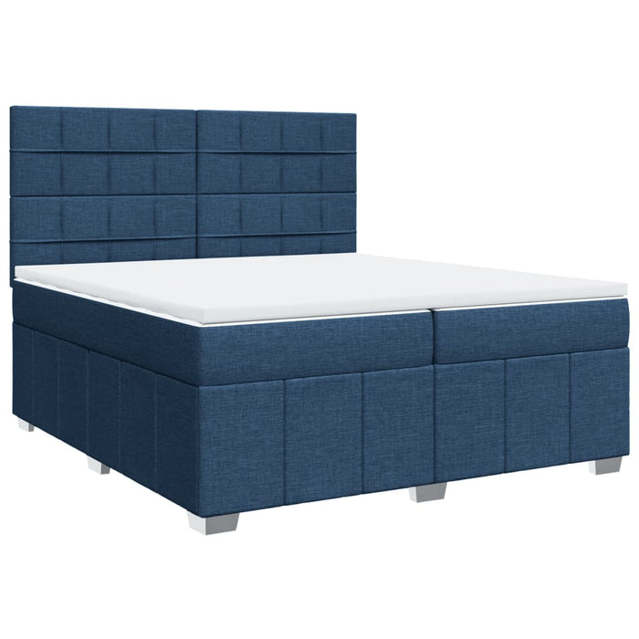 Pat box spring cu saltea, albastru, 200x200 cm, textil - WALTI WALTI