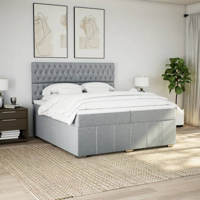 Pat box spring cu saltea, gri deschis, 200x200 cm, textil WALTI