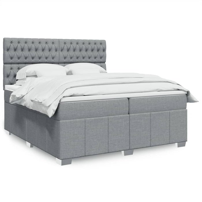 Pat box spring cu saltea, gri deschis, 200x200 cm, textil WALTI