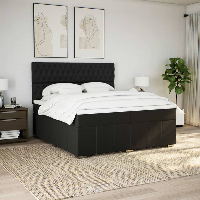 Pat box spring cu saltea, negru, 200x200 cm, textil WALTI