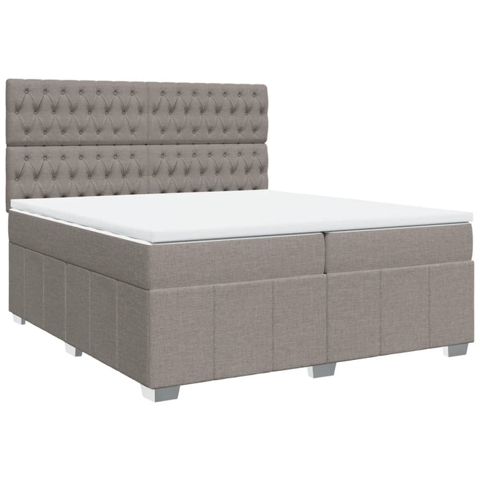 Pat box spring cu saltea, gri taupe, 200x200 cm, textil WALTI