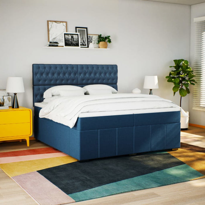 Pat box spring cu saltea, albastru, 200x200 cm, textil WALTI