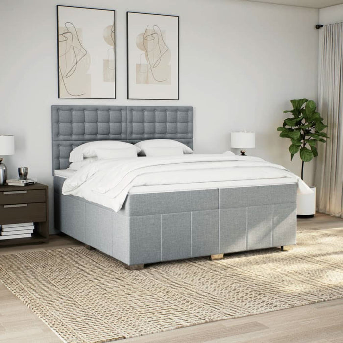 Pat box spring cu saltea, gri deschis, 200x200 cm, textil - WALTI WALTI