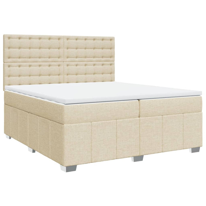 Pat box spring cu saltea, crem, 200x200 cm, textil WALTI