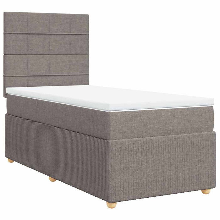 Pat box spring cu saltea, gri taupe, 90x190 cm, textil WALTI