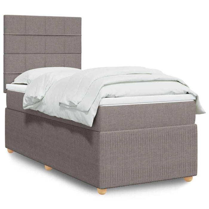 Pat box spring cu saltea, gri taupe, 90x190 cm, textil WALTI