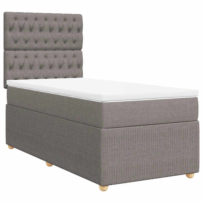 Pat box spring cu saltea, gri taupe, 90x190 cm, textil WALTI