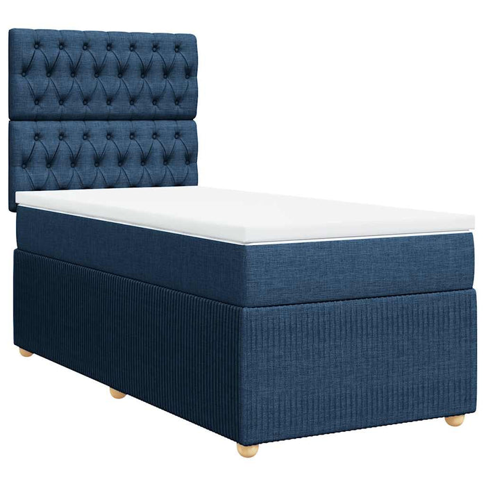 Pat box spring cu saltea, albastru, 90x190 cm, textil WALTI