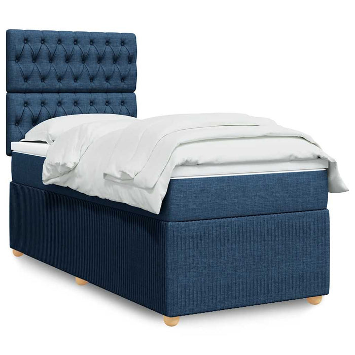 Pat box spring cu saltea, albastru, 90x190 cm, textil WALTI