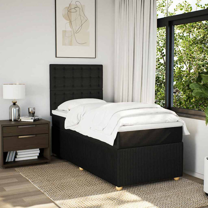 Pat box spring cu saltea, negru, 90x190 cm, textil WALTI