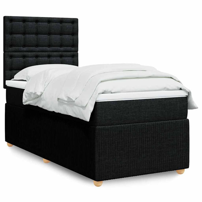 Pat box spring cu saltea, negru, 90x190 cm, textil WALTI