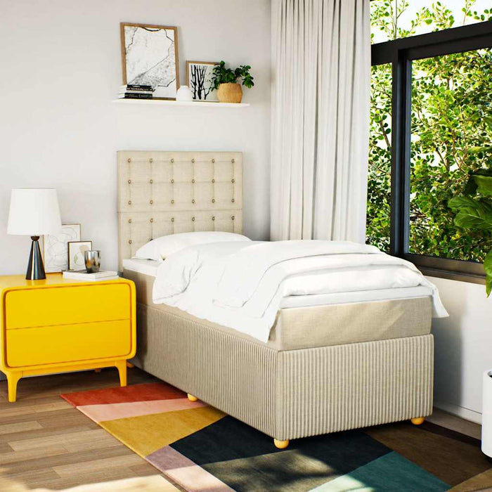 Pat box spring cu saltea, crem, 90x190 cm, textil - WALTI WALTI