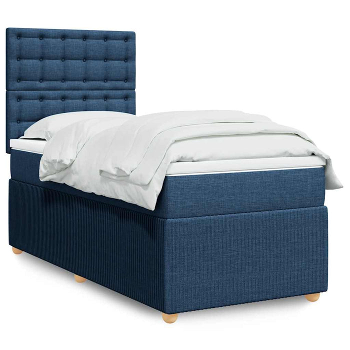 Pat box spring cu saltea, albastru, 90x190 cm, textil - WALTI WALTI
