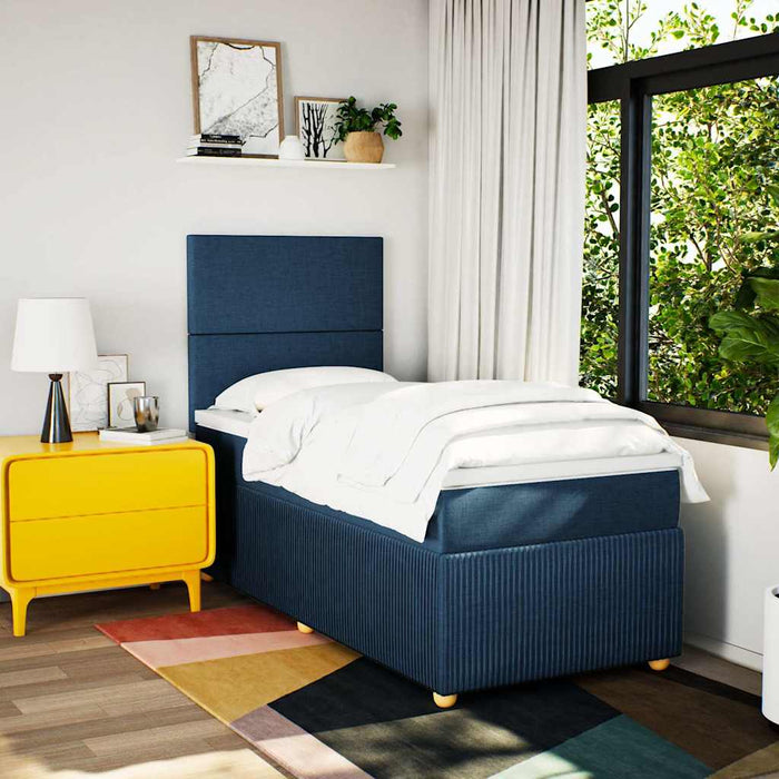 Pat box spring cu saltea, albastru, 90x200 cm, textil - WALTI WALTI