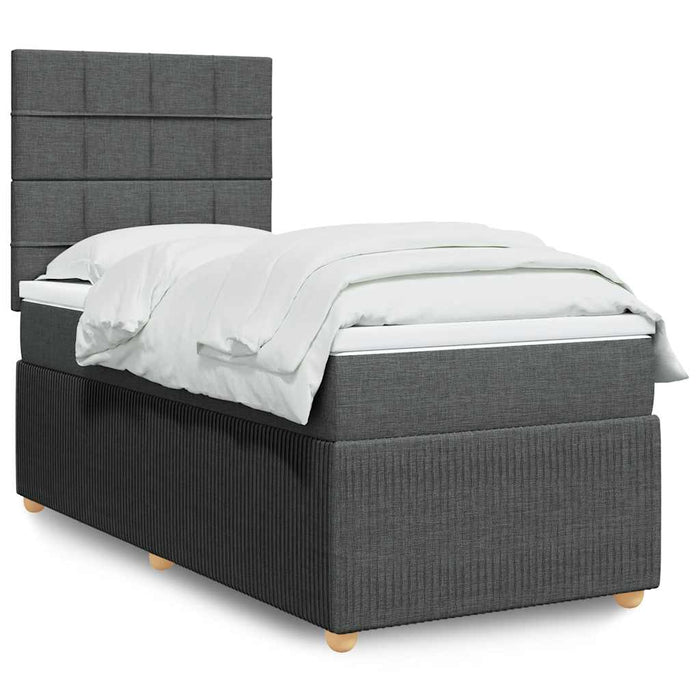 Pat box spring cu saltea, gri închis, 90x200 cm, textil WALTI