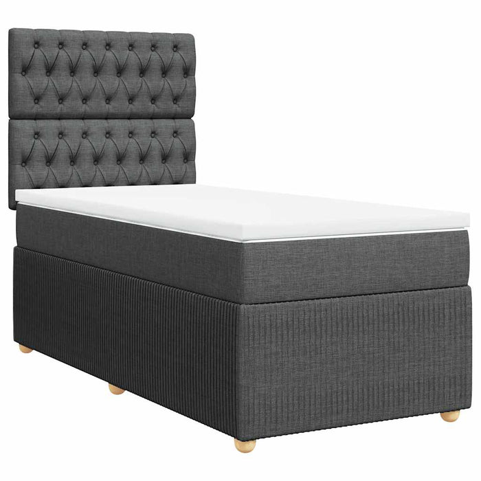 Pat box spring cu saltea, gri închis, 90x200 cm, textil WALTI