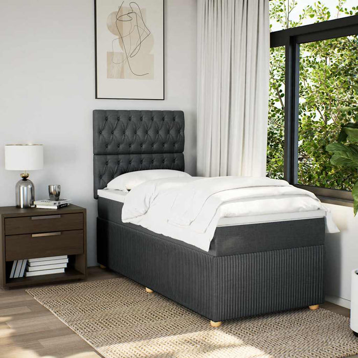 Pat box spring cu saltea, gri închis, 90x200 cm, textil WALTI
