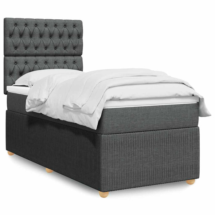 Pat box spring cu saltea, gri închis, 90x200 cm, textil WALTI