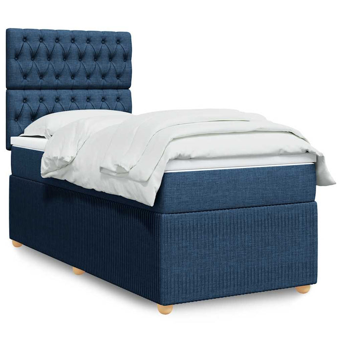 Pat box spring cu saltea, albastru, 90x200 cm, textil - WALTI WALTI