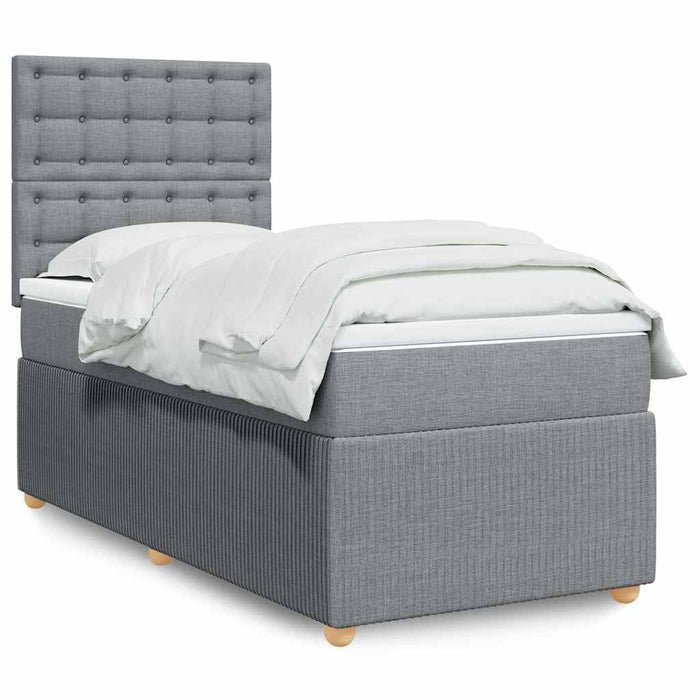 Pat box spring cu saltea, gri deschis, 90x200 cm, textil - WALTI WALTI