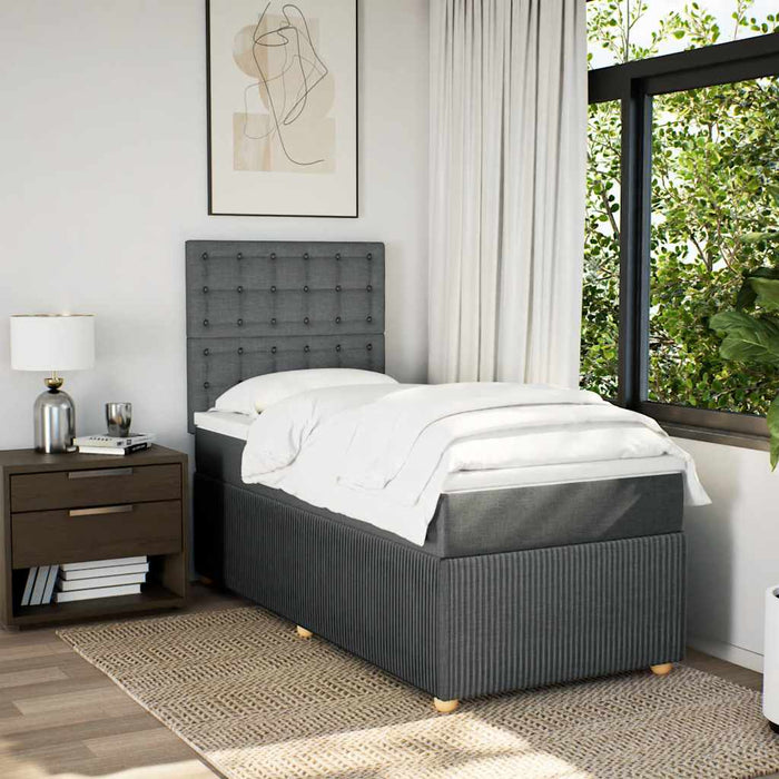 Pat box spring cu saltea, gri închis, 90x200 cm, textil WALTI