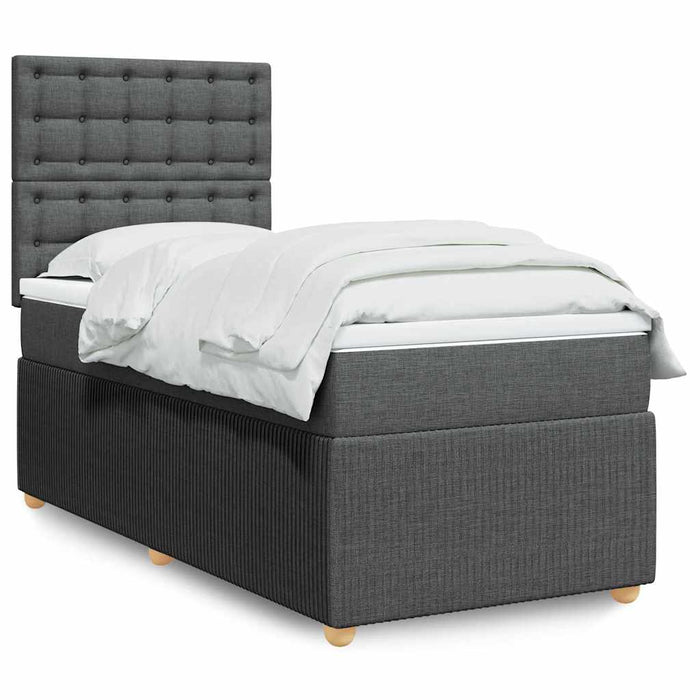 Pat box spring cu saltea, gri închis, 90x200 cm, textil WALTI