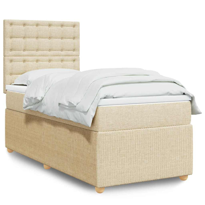 Pat box spring cu saltea, crem, 90x200 cm, textil - WALTI WALTI