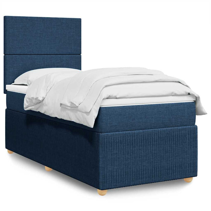 Pat box spring cu saltea, albastru, 100x200 cm, textil WALTI