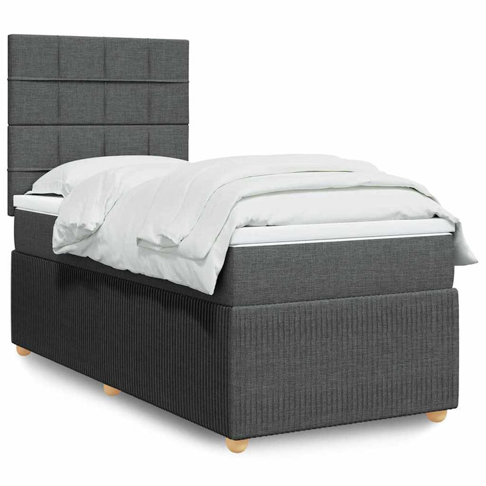 Pat box spring cu saltea, gri închis, 100x200 cm, textil WALTI