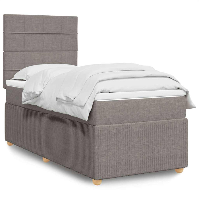 Pat box spring cu saltea, gri taupe, 100x200 cm, textil WALTI