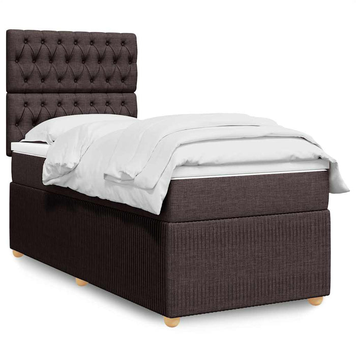 Pat box spring cu saltea, maro închis, 100x200 cm, textil WALTI