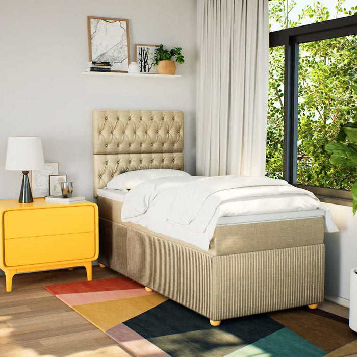 Pat box spring cu saltea, crem, 100x200 cm, textil - WALTI WALTI