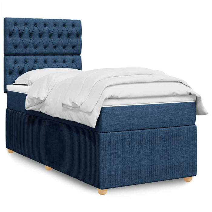 Pat box spring cu saltea, albastru, 100x200 cm, textil - WALTI WALTI