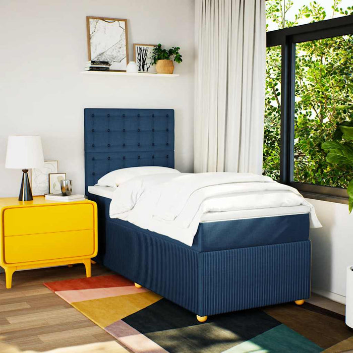 Pat box spring cu saltea, albastru, 100x200 cm, textil WALTI