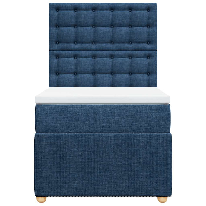 Pat box spring cu saltea, albastru, 100x200 cm, textil WALTI