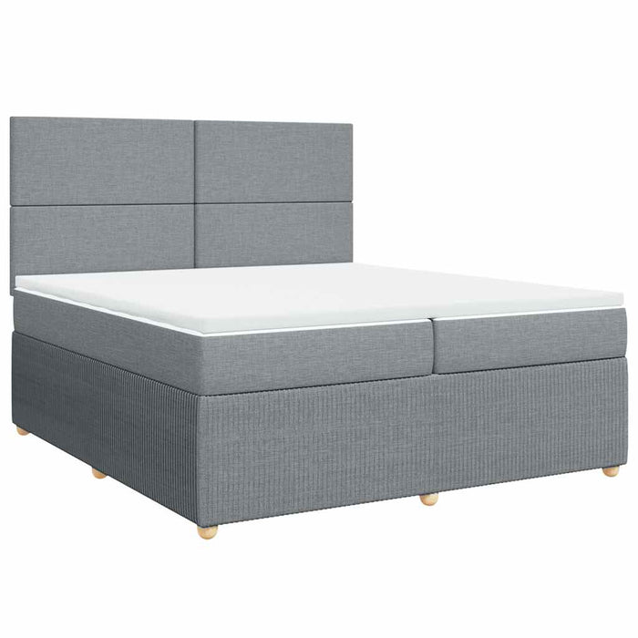 Pat box spring cu saltea, gri deschis, 200x200 cm, textil WALTI
