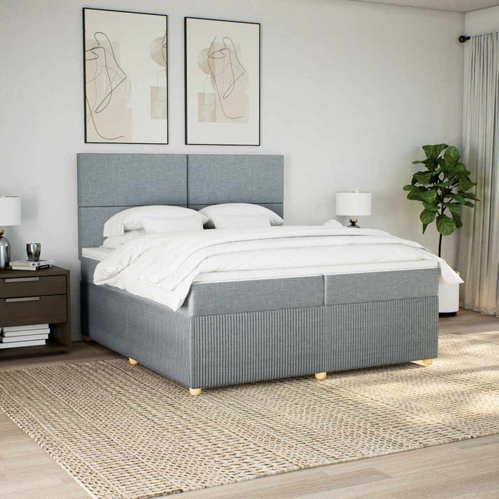 Pat box spring cu saltea, gri deschis, 200x200 cm, textil WALTI