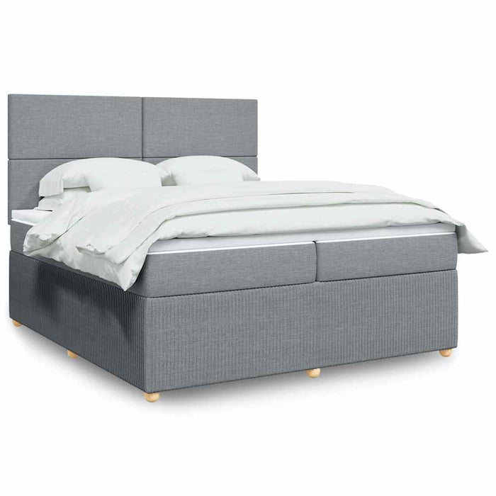 Pat box spring cu saltea, gri deschis, 200x200 cm, textil WALTI