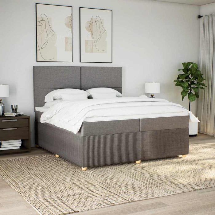 Pat box spring cu saltea, gri taupe, 200x200 cm, textil WALTI