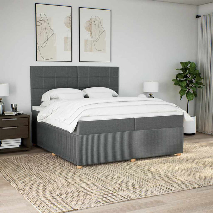 Pat box spring cu saltea, gri închis, 200x200 cm, textil WALTI