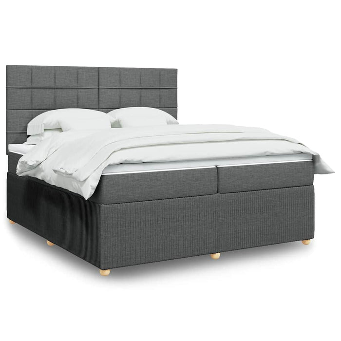 Pat box spring cu saltea, gri închis, 200x200 cm, textil WALTI