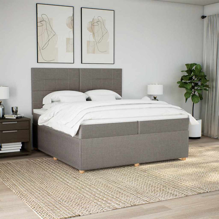 Pat box spring cu saltea, gri taupe, 200x200 cm, textil WALTI