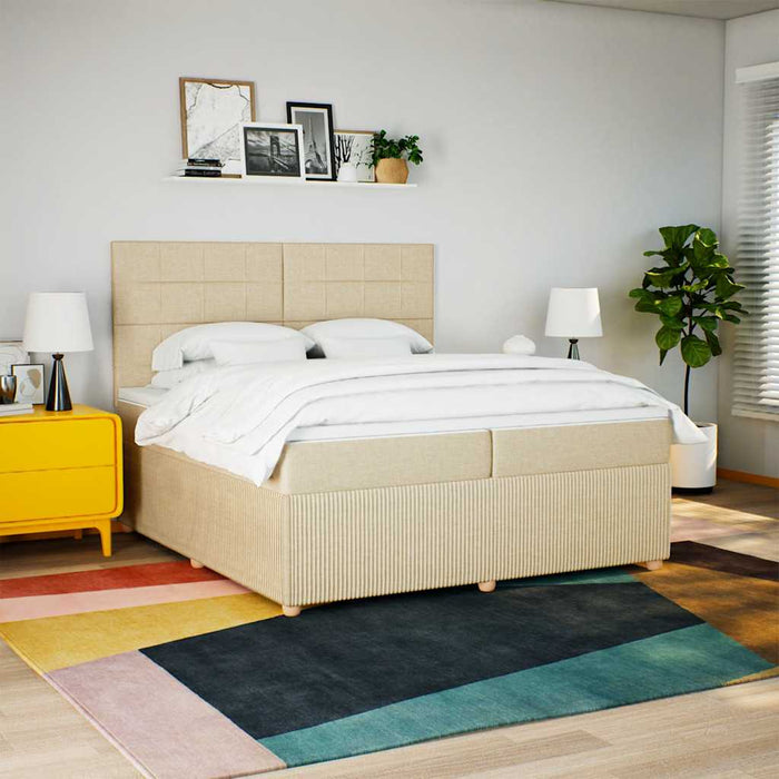 Pat box spring cu saltea, crem, 200x200 cm, textil - WALTI WALTI